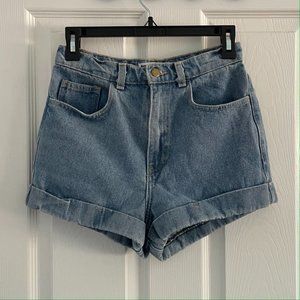 American Apparel High Waist Cuffed Denim Shorts, size 27